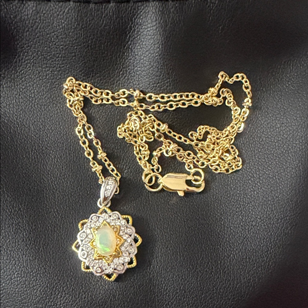 Opulent Gold and Silver Necklace with Opal Pendant